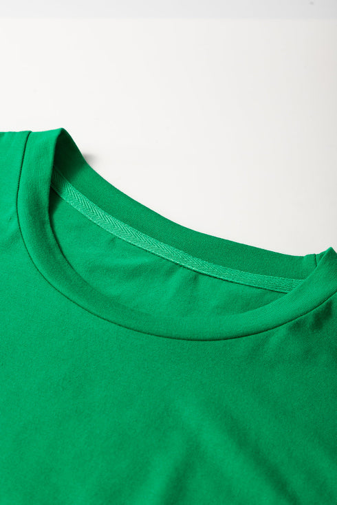 Soft Stretch Solid Crew Neck Rolled Cuff Relaxed Tee